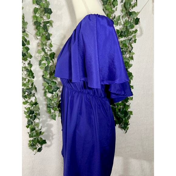 Vintage Hello Miss Royal Blue Asymmetrical One Sleeve Ruffle Mini Dress Small - Picture 4 of 8